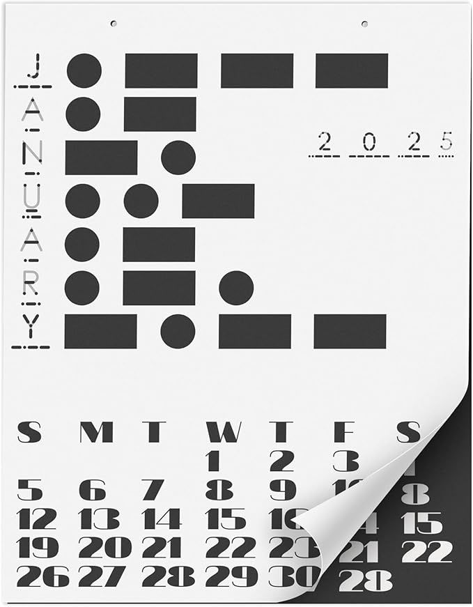 2025, Oversized Monthly Wall Calendar, Wall Art, Poster, 19.25" x 24.75", Alternating Black and White Pages, Morse Code, MADE IN THE USA