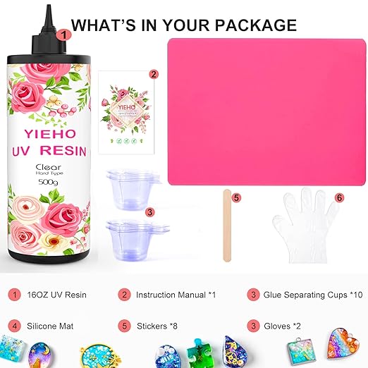 500g UV Resin Kit-Bulk Crystal Clear Hard UV Fast Curing Epoxy Resin Supplies with Mat for Craft Jewelry Making