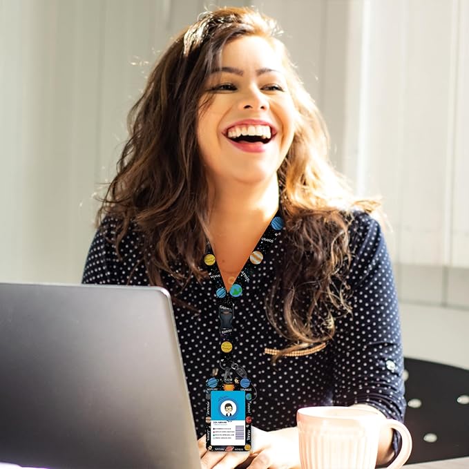 Giancomics Space Planet Sun Lanyards for Id Badges, ID Badge Holder with Lanyard Badge Reel Retractable, Galaxy Lanyard with ID Holder Keychain Clip Name Tag ID Card Holder for Women Men Work Office