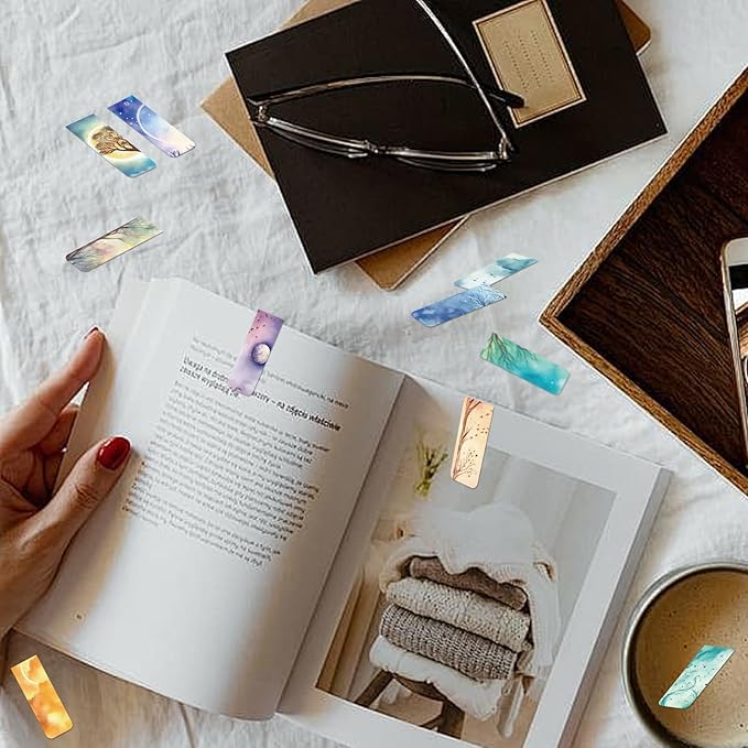 48 Pieces Magnetic Bookmarks Magnet Page Markers - Book Marks for Reading Women & Men with Storage Boxes - Cute Magnet Bookmark Clips for Reading Pleasure(Sky)