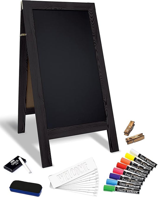 Better Office Products Magnetic A-Frame Chalkboard Sign, Extra Large 20" x 40", Standing Chalkboard Easel, Deluxe Set with Multiple Accessories, Outdoor Sidewalk Sandwich Board Sign,(Black)