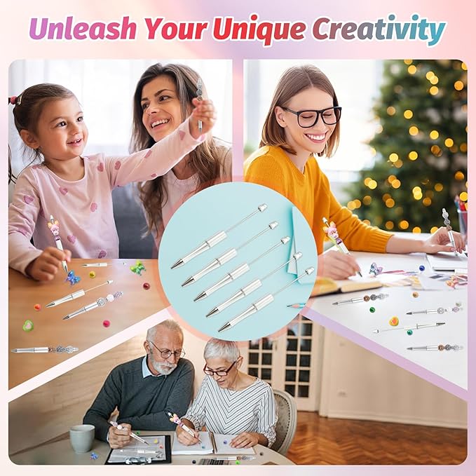 15 Pieces Beadable Pens - Beaded Pens Plastic Diy Black Ink Ballpoint Pens Bulk - Bead Pens Suitable For Teacher, Students, Office, School, Graduation Gift Supplies(Silver)