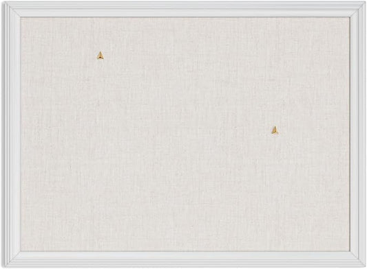 U Brands Farmhouse Linen Bulletin Board, 23"x17", White Wood Style Frame, Industrial Grade Pinning Surface
