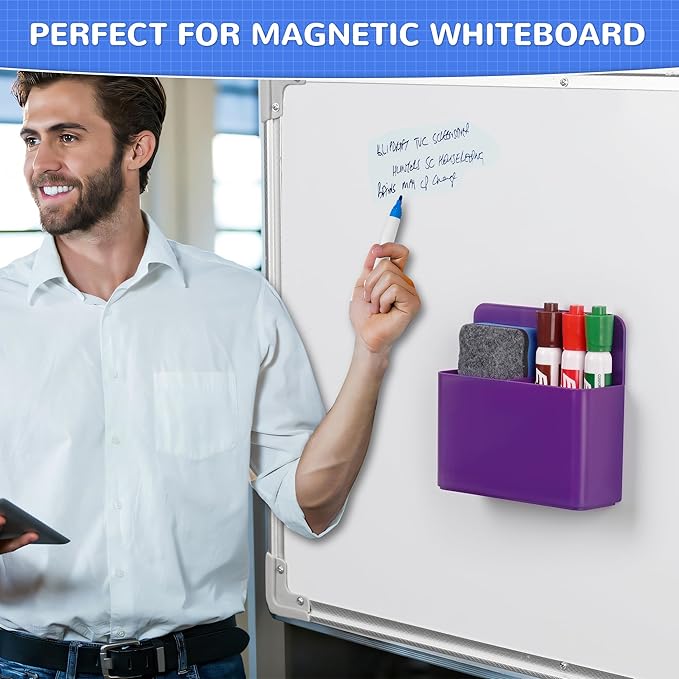 Magnetic Dry Erase Marker Holder, Magnetic Pen Marker Holder for Whiteboard, Fridge, Locker Accessories, School, Office, Home, Magnet Pen Cup,1 Pack, Purple