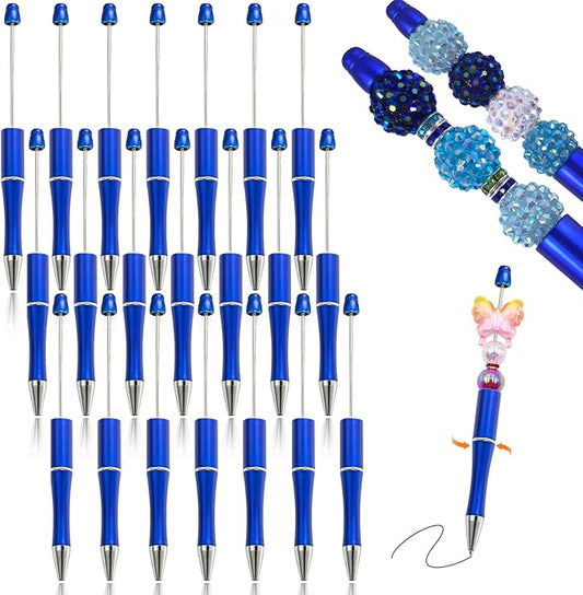 15 Pieces Beadable Pens - Beaded Pens Plastic Diy Black Ink Ballpoint Pens Bulk - Bead Pens Suitable For Teacher, Students, Office, School, Graduation Gift Supplies(Blue)