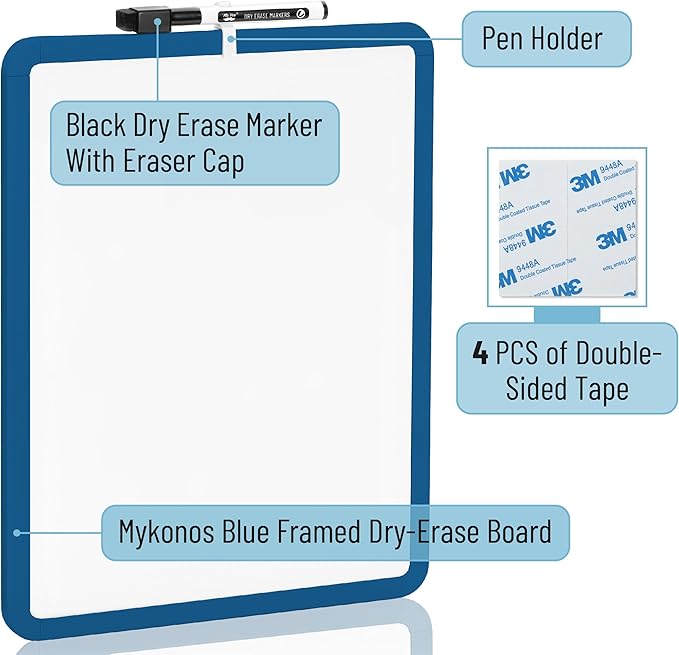 Mr. Pen- Dry Erase Board, 14” x 11” with a Black Dry Erase Marker, Dark Blue Frame, Small White Board, White Board for Kids, White Board for Students, Small Dry Erase Board, Mini White Board