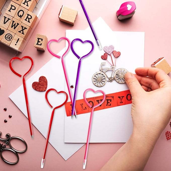48 Pcs Valentines Day Pens,Heart Shape Pens,Rollerball Pens,Red Pink and Purple Ballpoint Pen for Valentines Party Favor,Boys and Girls,School Office Supplies