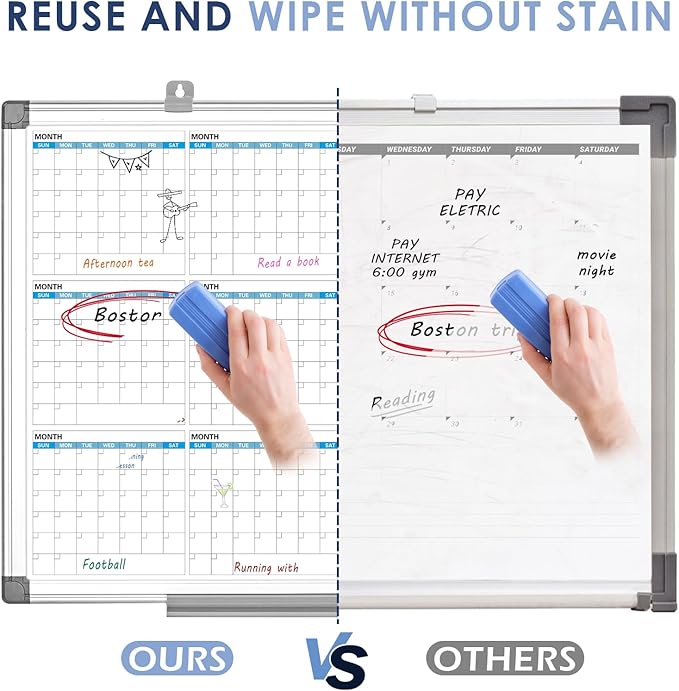 MAKELLO Large Magnetic Dry Erase Calendar Whiteboard Yearly for Home 43x31 in, Bedroom, Office, Classroom, 12 Months