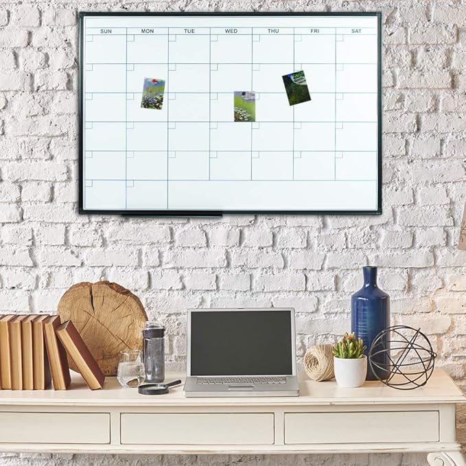 Lockways Dry Erase Calendar Whiteboard, Framed Magnetic Whiteboard Calendar 36 x 24 Inch, Ultra-Slim Black Aluminium Frame
