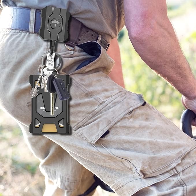 Retractable Keychain Badge Holder with Belt Clip, Heavy Duty Carabiner ID Badge Clip Reel, 32” Steel Retractable Cord, 10 oz Rebound,1pcs Black Belt Clip