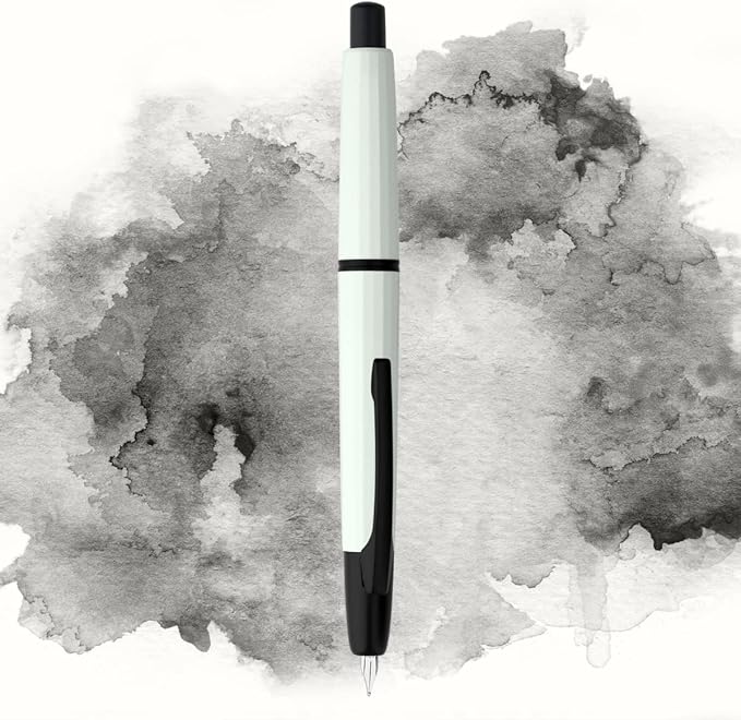 Majohn A2 Press Fountain Pen Extra Fine Nib with Box, Retractable White Resin Ink Pen with Converter Writing Set (Black Clip Version)