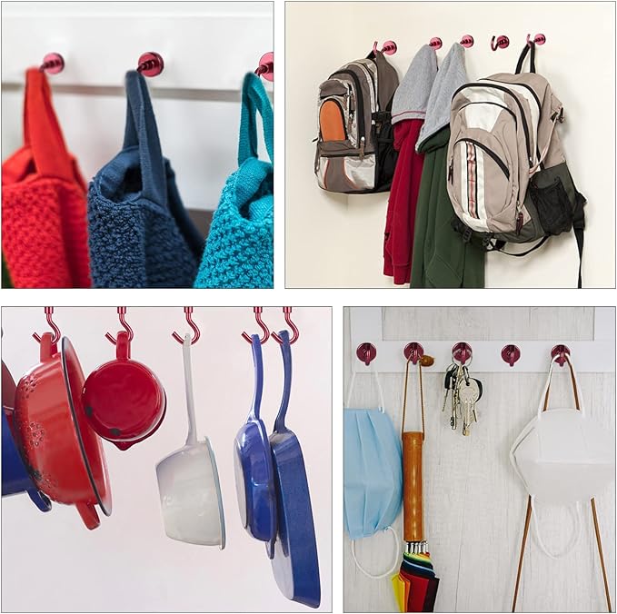 DIYMAG Magnetic Utility Hooks, 30Lbs Heavy Duty Rare Earth Neodymium Magnet Hooks with Nickel Coating for Kitchen, Garage, Cruise, Classroom, Workplace and Office etc, 3 Packs (Red)