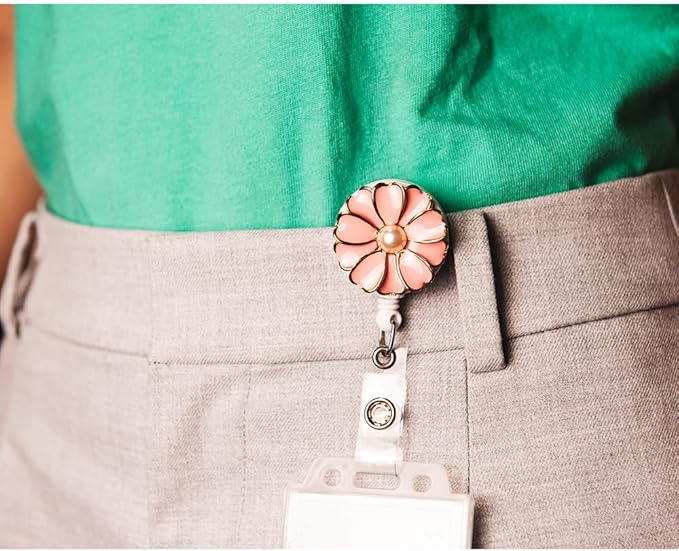 Retractable Badge Holder, ID Badge Reel with Pearl, 3 Pack (White)