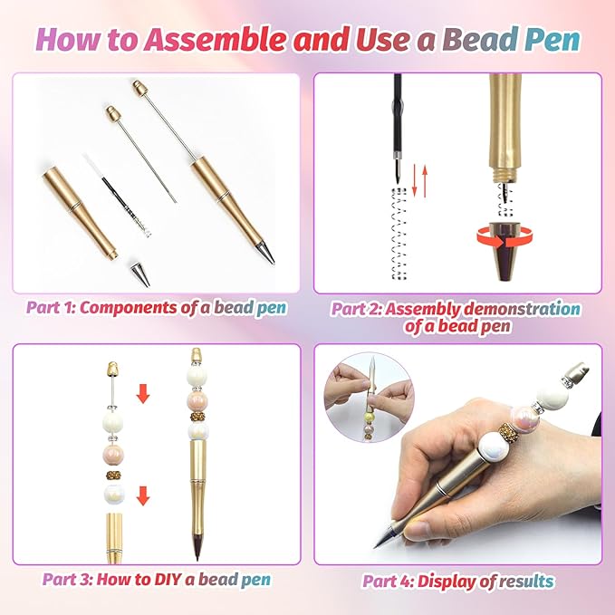 15 Pieces Beadable Pens - Beaded Pens Colourful Plastic Diy Black Ink Ballpoint Pens Bulk - Bead Pens Suitable For Teacher, Students, Office, School, Graduation Gift Supplies