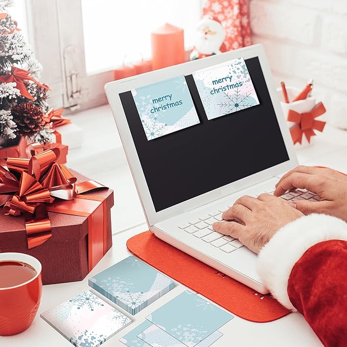 16 Pieces Christmas Winter Snowflake Sticky Notes Winter Snowflake Design Self-Adhesive Note Pads Sticky Memo Notes for School Office Home Supplies Students Teachers Present