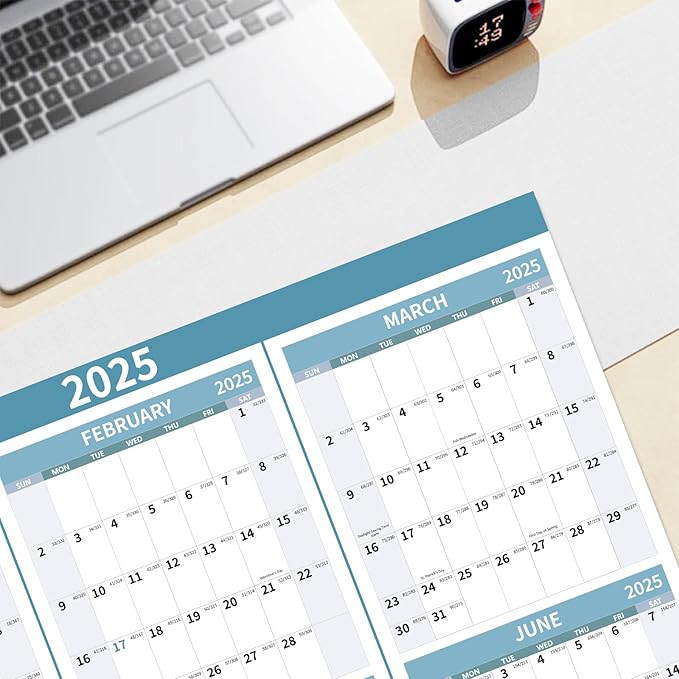 2025 Wall Calendar 34.8" x 22.8" Large Vertical Yearly Wall Hanging Calenda with Julian Date Thick Paper Calendar 12 Month Annual Wall Planner for Wall Office Fridge(Light Blue)