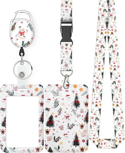 Uniclife Christmas Sliding Badge Holder Cartoon Snowman Hard ID Card Holder with Retractable Badge Reel Carabiner & Detachable Lanyard Strap Vertical Card Protector for Women Nurse Teacher Student