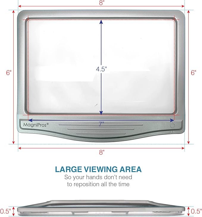 MAGNIPROS 5X Large LED Page Magnifier for Reading with 3 Color Lighting Modes & Anti-Glare Lens to Reduce Eye Strain-Perfect for Small Prints, Aging Eyes, Low Vision and Seniors