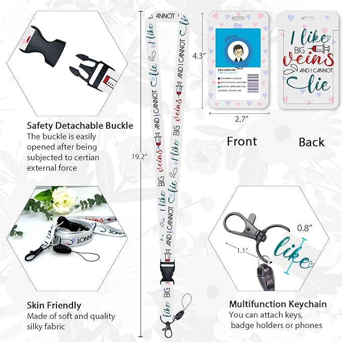 Phlebotomy Haematology Nurse Badge Reel Retractable with 360 Degrees Rotate Carabiner Clip Heavy Duty, ID Badge Holder with Detachable Lanyard, Funny ID Holder ID Clip Name Badge Clip Keychain
