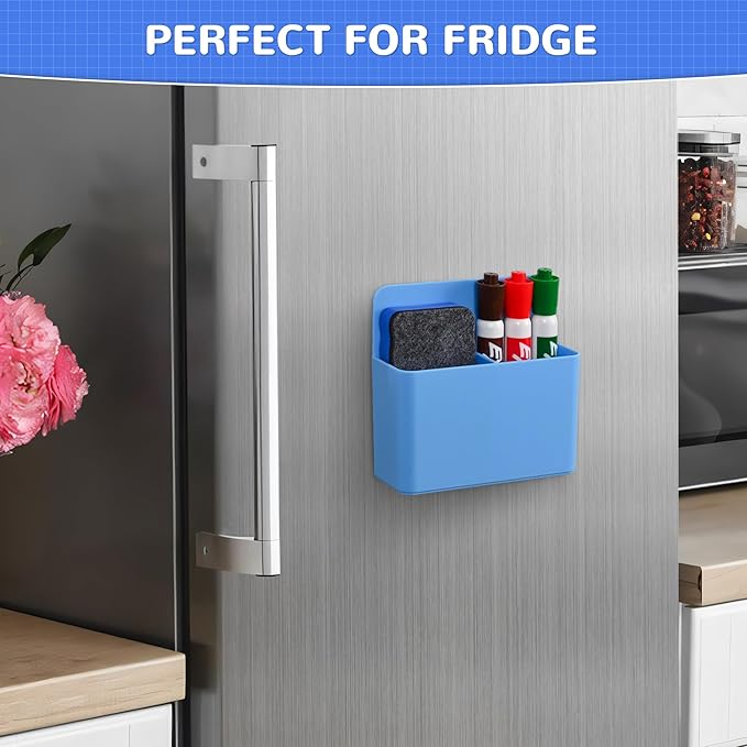 Magnetic Dry Erase Marker Holder, Magnetic Pen Marker Holder for Whiteboard, Fridge, Locker Accessories, School, Office, Home, Magnet Pen Cup,1 Pack, Blue