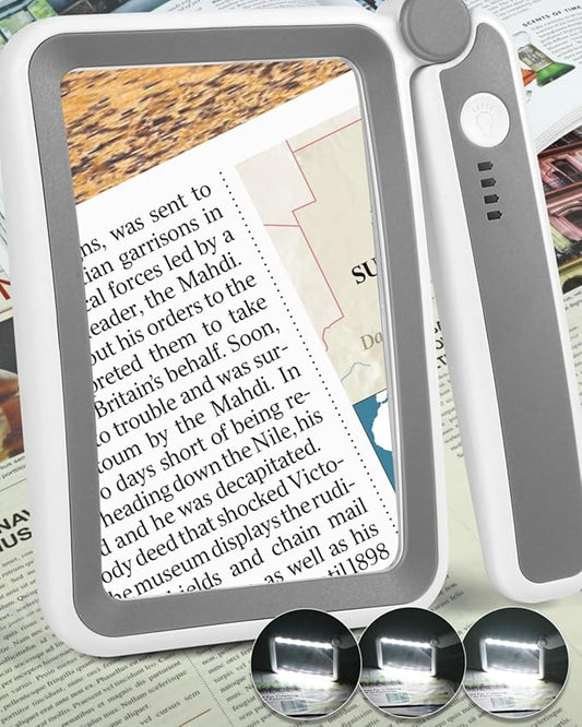 Magnifying Glass with Light, Rechargeable 5X Large Page Magnifier for Reading, Folding Handheld Dimmable, LED Lighted Rectangle Magnifier for Reading Book Small Print for Seniors Low Vision