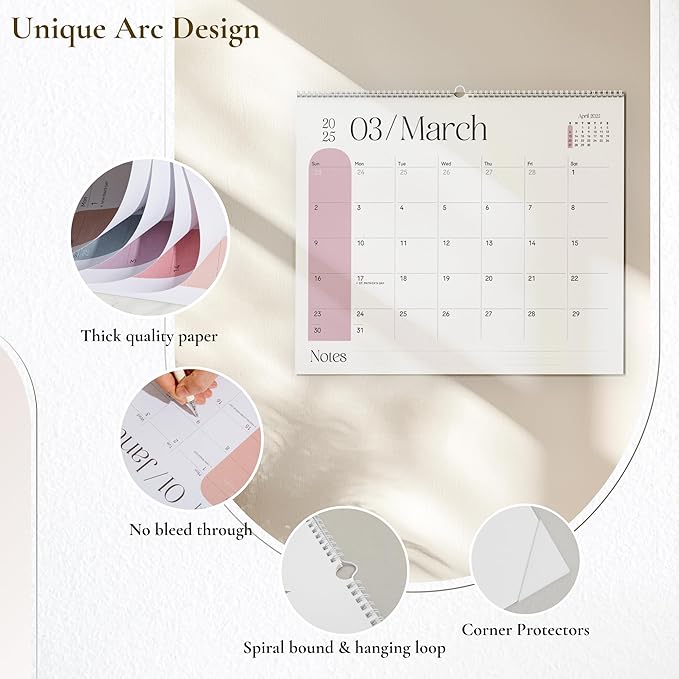 Makaplan Vibrant Arc Horizontal 11x13.5 Inches Wall Calendar 2025-26, 18 Month Calendar January 2025 to June 2026 Colorful & Fun Monthly Themes