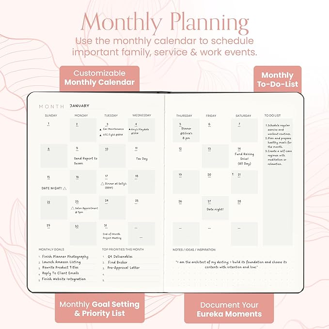 2025 Planner, Daily Journal & Gratitude Journal All-In-One with To Do List, Self Care Prompts & Habit Tracker - 7 x 10 - Pink