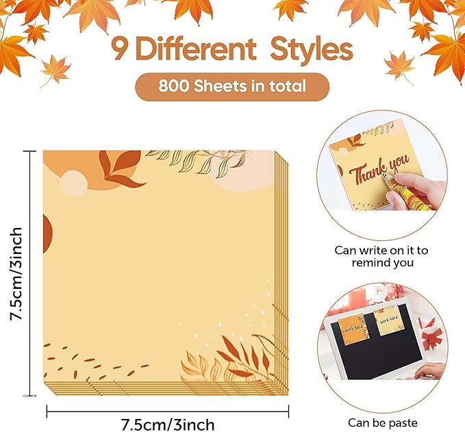 16 Pieces Fall Sticky Notes Fall Boho Style Design Self-Adhesive Note Pads Sticky Memo Notes for School Office Home Supplies Students Teachers Present