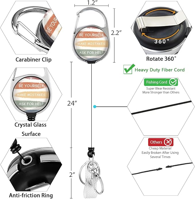 Giancomics Inspirational Quote Lanyards for Id Badges, Cute ID Badge Holder with Lanyard Badge Reel Retractable, Teacher Lanyard with ID Holder Keychain Clip Name Tag ID Card Holder for Women Gift