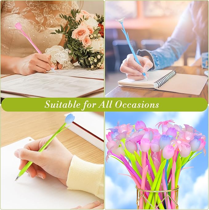 18 Pieces Color Changing Flower Pens Colorful Gel Ink Ballpoint Rose Pens for School Home Office Presents(Daffodil Lampranthus Spectabilis Tulip Rose)