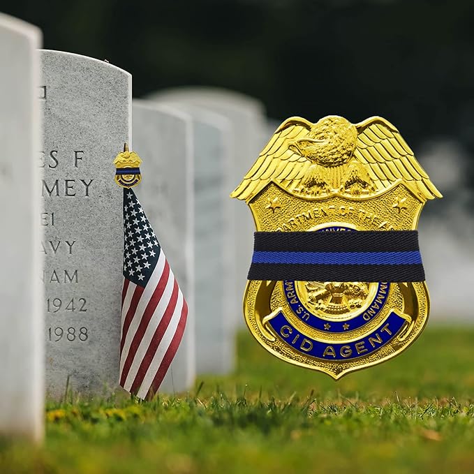 CREATRILL 30 Pack Thin Blue Line Police Mourning Band Stripe Police Officer Badge Shield Funeral Honor Guard Straps for Badge Size of 2.4" to 4"