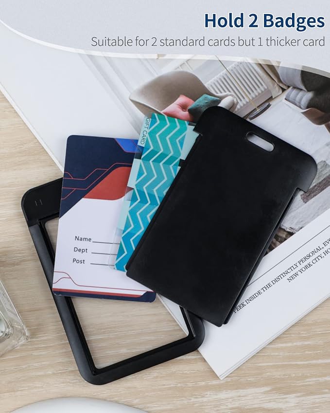 Uniclife Sliding Badge Holder Vertical Plastic Case with Retractable Badge Reel Carabiner and Detachable Lanyard Strap Hard Card Protector for ID Credit Proximity Key Card Driver’s License and Pass