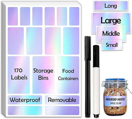 170Pcs Laser Removable Labels for Jars,for Storage Bins,for Food Containers with 2 Liquid Chalk Marker(Laser)