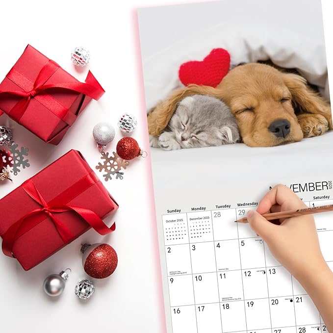 2025 Wall Calendar,Calendar 2025,Kittens & Puppies Monthly Wall Calendar, 12" x 24" Open,Family Planner Calendar Organizer with Cute kittens & Puppies Images, for Cat & Dogs Lovers