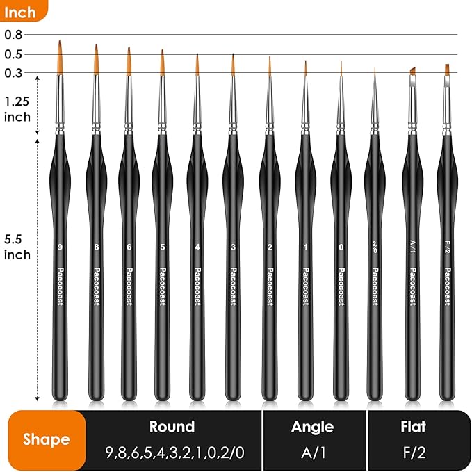 12PC Miniature Brushes, Pacocoast Detail Paint Brushes Set for Fine Detailing & Art Painting, Small Tiny Paint Brush Perfect for Acrylic, Paint by Number, Figurine, Craft, Models (Silver, Black)