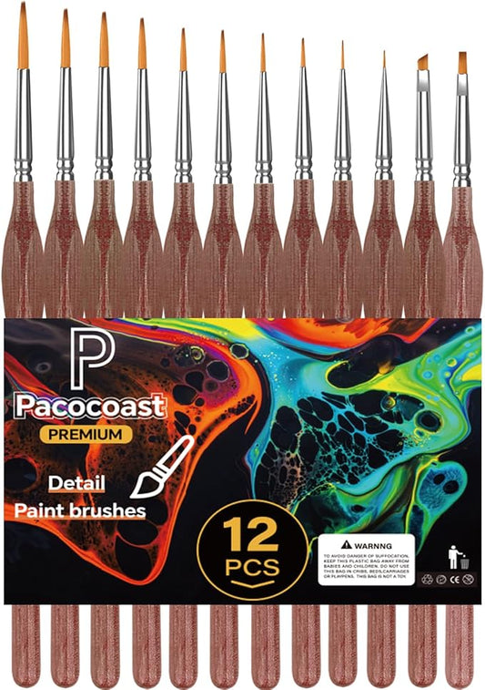 12PC Miniature Brushes, Pacocoast Detail Paint Brushes Set for Fine Detailing & Art Painting, Small Tiny Paint Brush Perfect for Acrylic, Paint by Number, Figurine, Craft, Models (Silver, Brown)