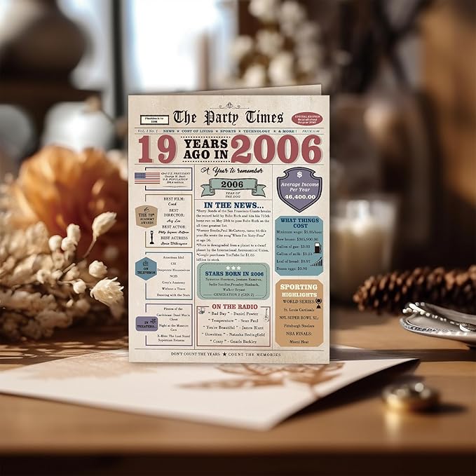 19th Birthday Card, 19 Year Old Birthday Gift for Daughter Son, Retro 19th Birthday Decorations for Boys Girls