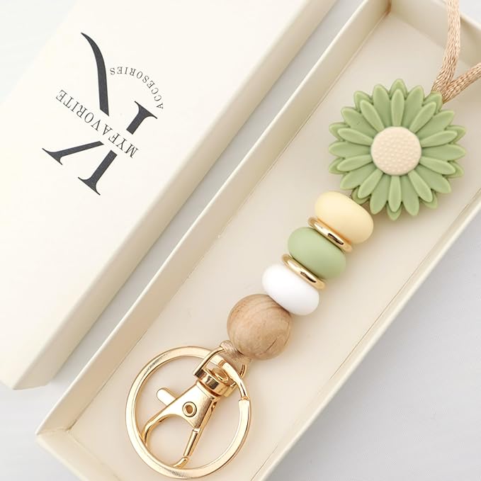 Flower Teacher Lanyards ID Badge and Key Chain, Cute Silicone Beads Lanyard for Women Nurse Work Student (Lovelia)
