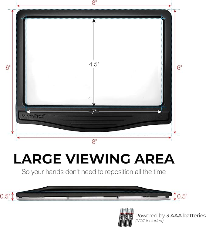 MAGNIPROS 5X Large LED Page Magnifier for Reading Magnifying Glass Reader with 3 Color Lighting Modes & Anti-Glare Lens to Reduce Eye Strain-Perfect for Fine Print, Aging Eyes, Low Vision and Seniors