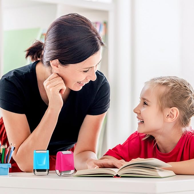 Sherr 2 Handwriting Line Stamp Roller Dashed Handwriting Lines Practice Roller Stamp for Kids, Teachers Kindergarten Education Classroom Back to School Need(2.72 x 2.44 x 1.54 Inch,Blue, Pink)