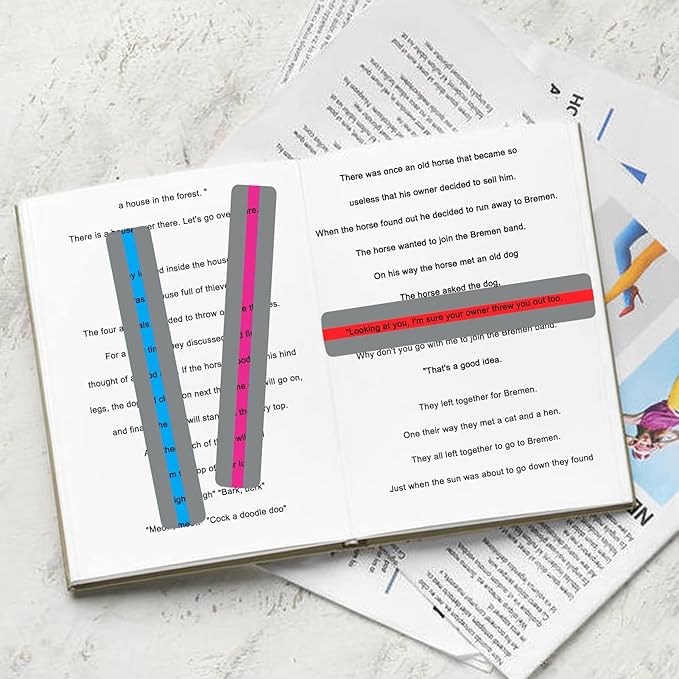16Pcs Guided Reading Highlight Strips, Reading Ruler Reading Tracking Highlight Strips Colored Overlays Bookmark Assorted Colors Helps with Dyslexia(2 Sizes,8 Colors)