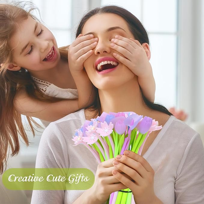 18 Pieces Color Changing Flower Pens Colorful Gel Ink Ballpoint Rose Pens for School Home Office Presents(Cherry Blossom Tulip Calla Lily Style)