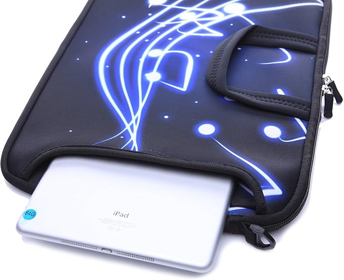 14 Inch Neoprene Laptop Sleeve Case Bag with shoulder strap For 14" Notebook/MacBook/Ultrabook/Chromebook (Black blue music)