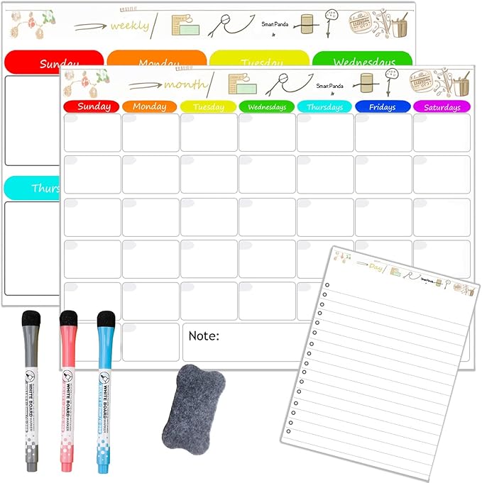 Magnetic Dry Erase Calendar for Refrigerator,Fridge Calendar Magnet Combo - Ideal for Dry Erase, Magnetic Calendar, and Home Decor