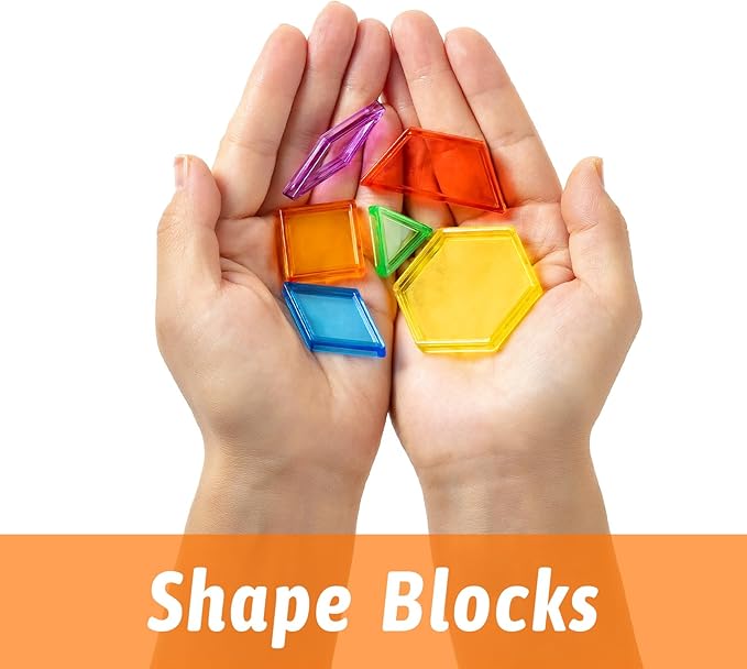 128 Pcs Translucent Pattern Blocks – Geometric Shapes for Light Table, Ideal Light Table Manipulatives and Accessories, Perfect for Exploring Colors and Shapes