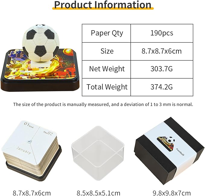 3D Art Calendar Memo Pad 2025,Creative Time Piece Calendar 2025 Desk Calendar,Football Tear Away Paper Carving Calendar 3D Memo Pad Art Notepad DIY Christmas Gift