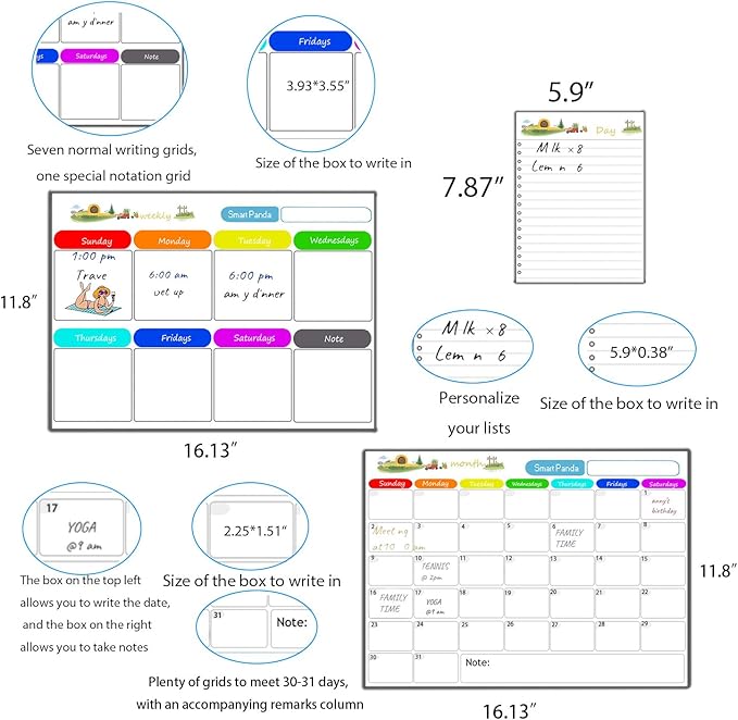 Magnetic Dry Erase Calendar for Refrigerator,Fridge Calendar Magnet Combo - Ideal for Dry Erase, Magnetic Calendar, and Home Decor