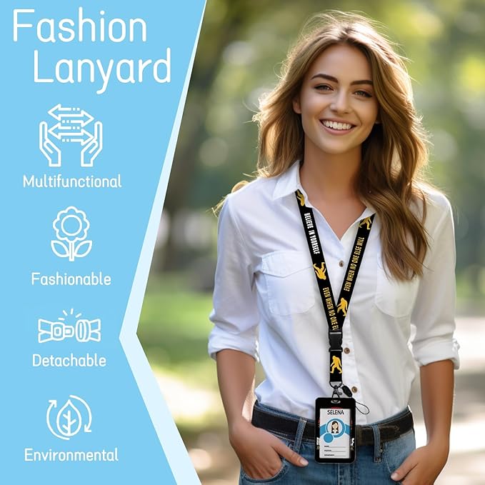 Lanyards for Id Badges, Bigfoot Badge Holder with Retractable Reel Clip, Inspirational Quote Card Name Tag Lanyard Vertical ID Card Protector Cover Case for Women Nurse Doctor Teacher Student