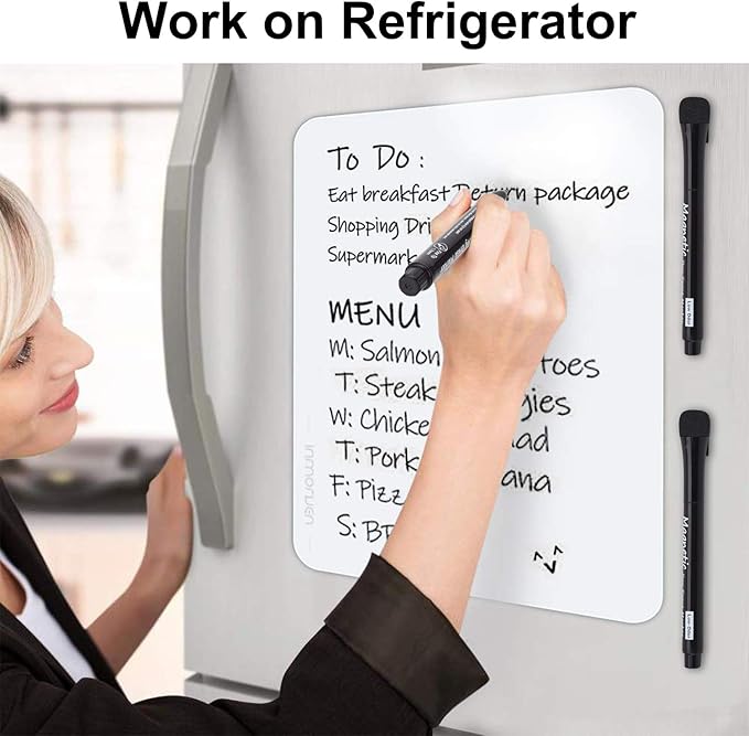 Magnetic Dry Erase Markers - Fine Tip, Black Color, 12 Pack, Low Odor Whiteboard Markers for Kids & School, Work On White board & Calendar, Refrigerator