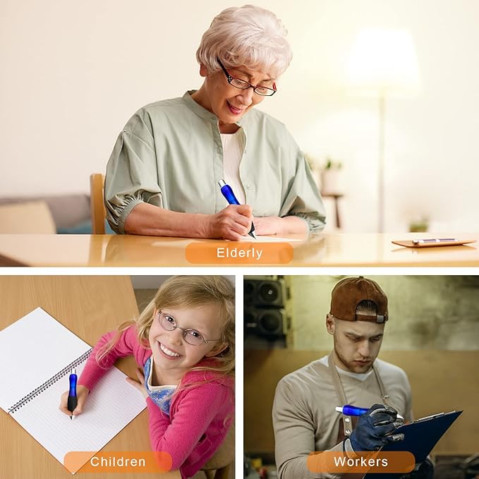 14pcs Big Fat Pens Aids Writing For Tremor, Arthritis, Parkinson, Handicap, Carpal Tunnel Large Wide Grip Pens (2 Pens + 6 Black Refills + 6 Blue Refills)